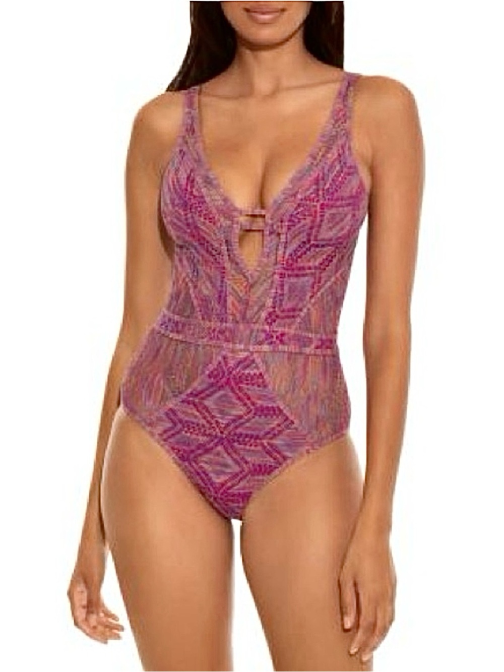 Becca by Rebecca Virtue~Crochet One-Piece Swimsuit~Pink/Purple Multi Medium 🩷💜